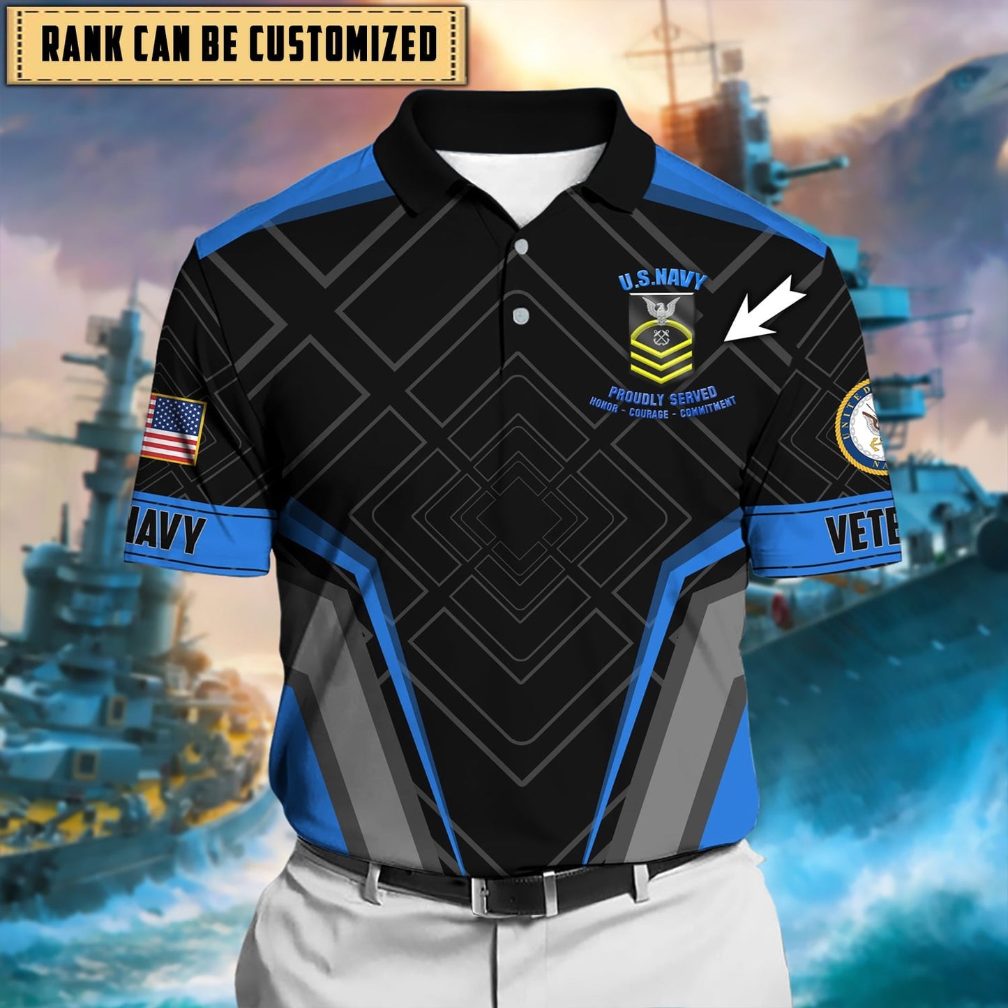 Frenzidea Premium Personalised U.S Multiple Service Veteran Polo Shirt