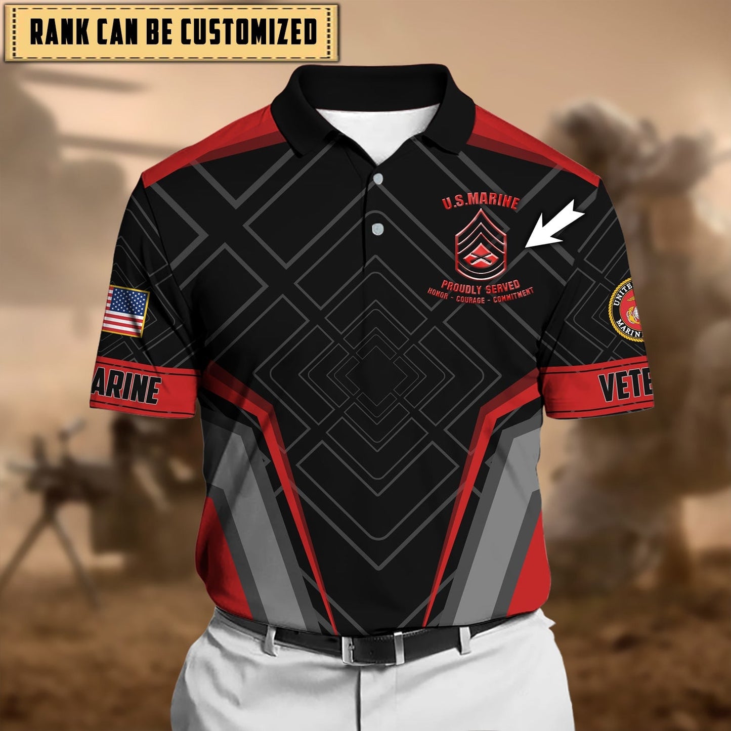 Frenzidea Premium Personalised U.S Multiple Service Veteran Polo Shirt