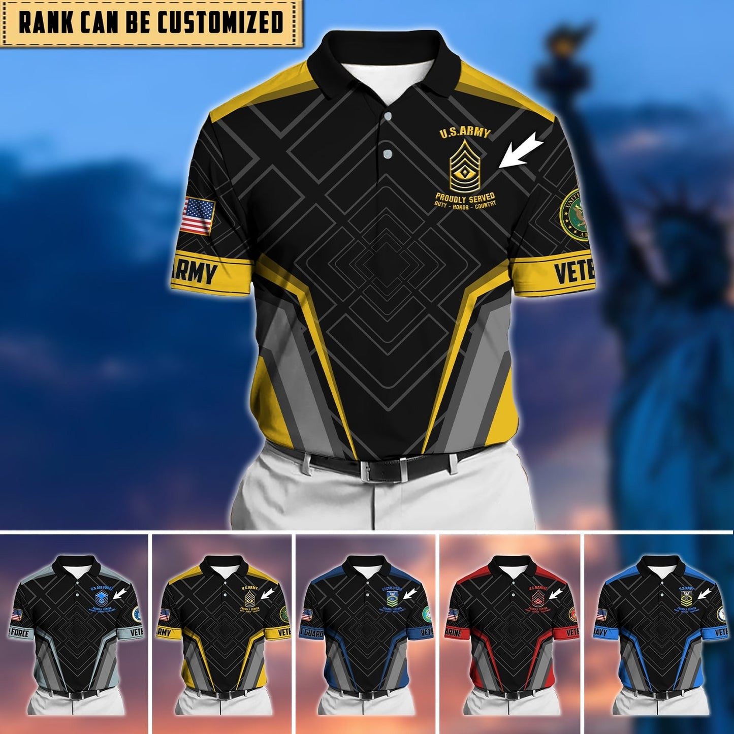 Frenzidea Premium Personalised U.S Multiple Service Veteran Polo Shirt