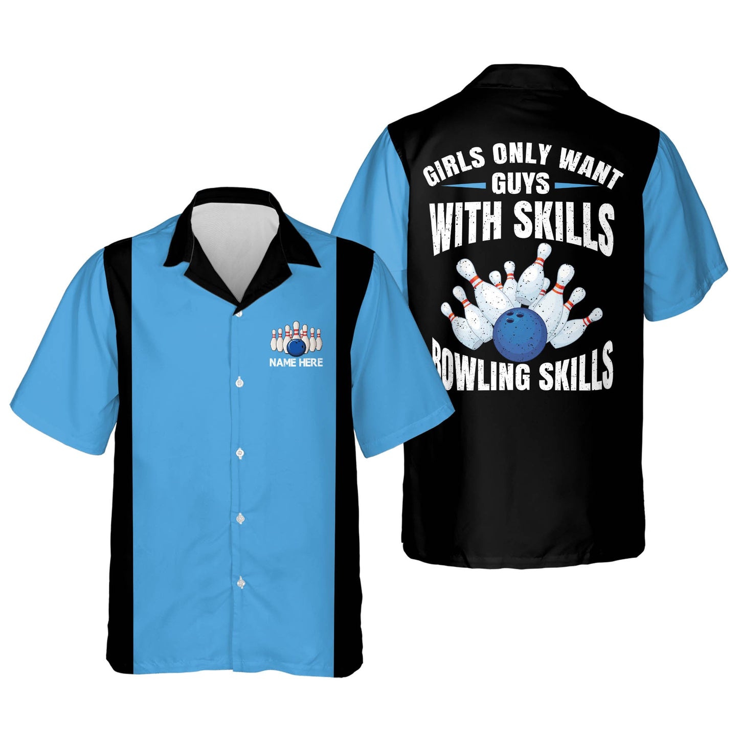 Frenzideas Girls Only Want Guys with Bowling Skills Personalized Name Hawaiian Shirt
