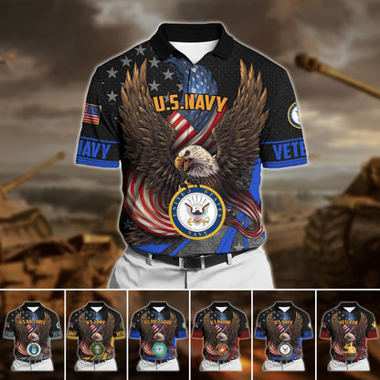 Frenzidea Premium U.S Multiple Service Veteran Polo Shirt