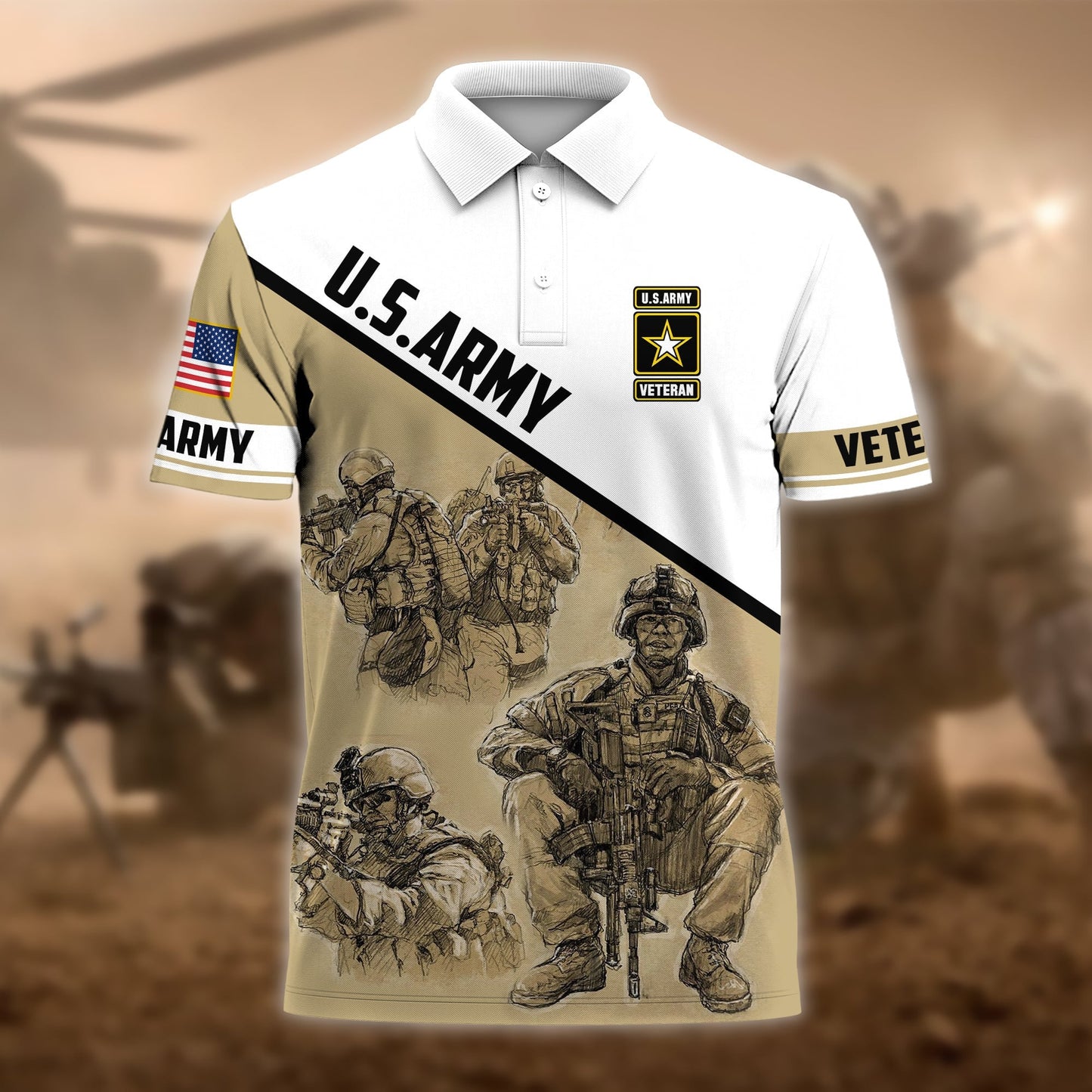 Frenzidea Premium U.S Multiple Service Veteran Polo Shirt