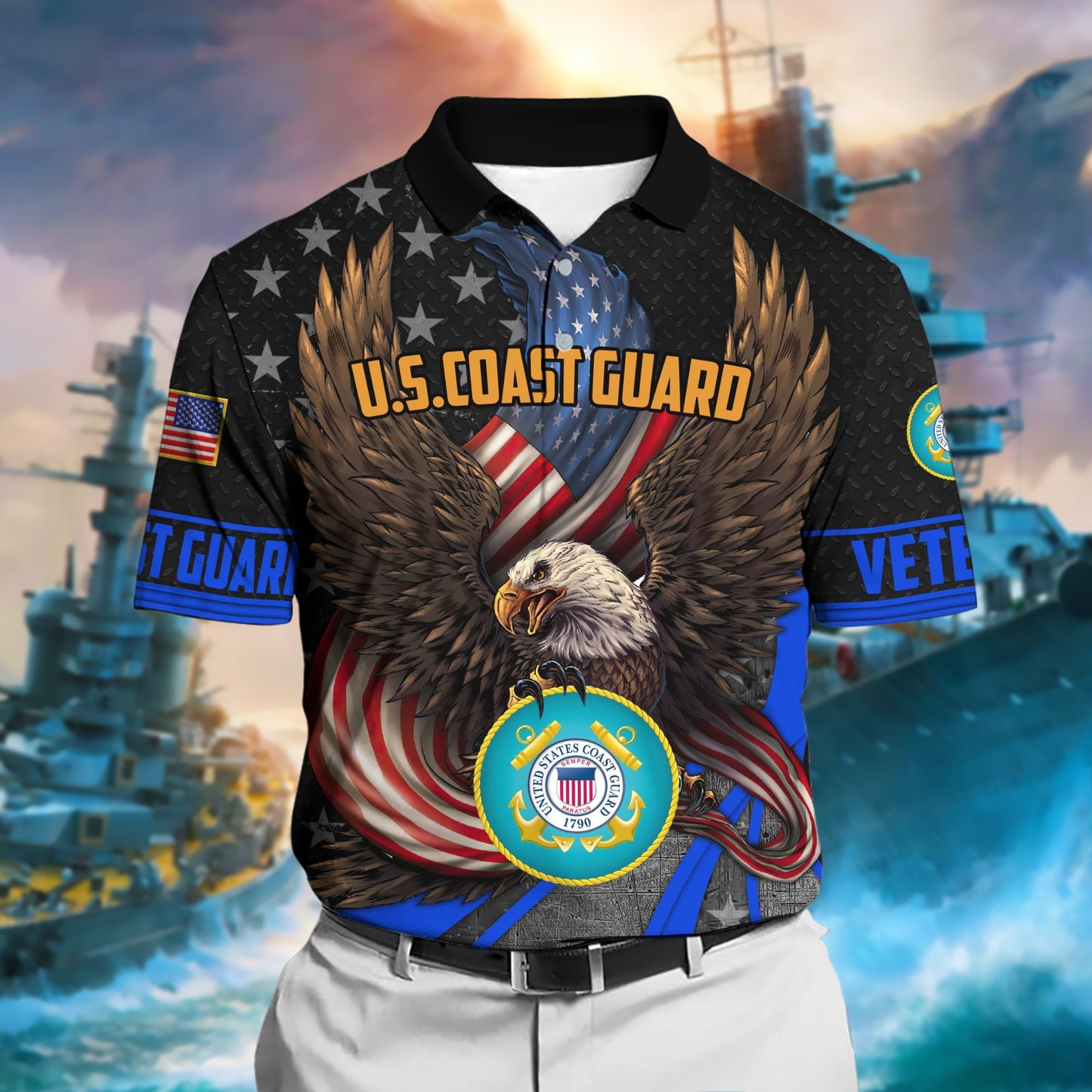 Frenzidea Premium U.S Multiple Service Veteran Polo Shirt
