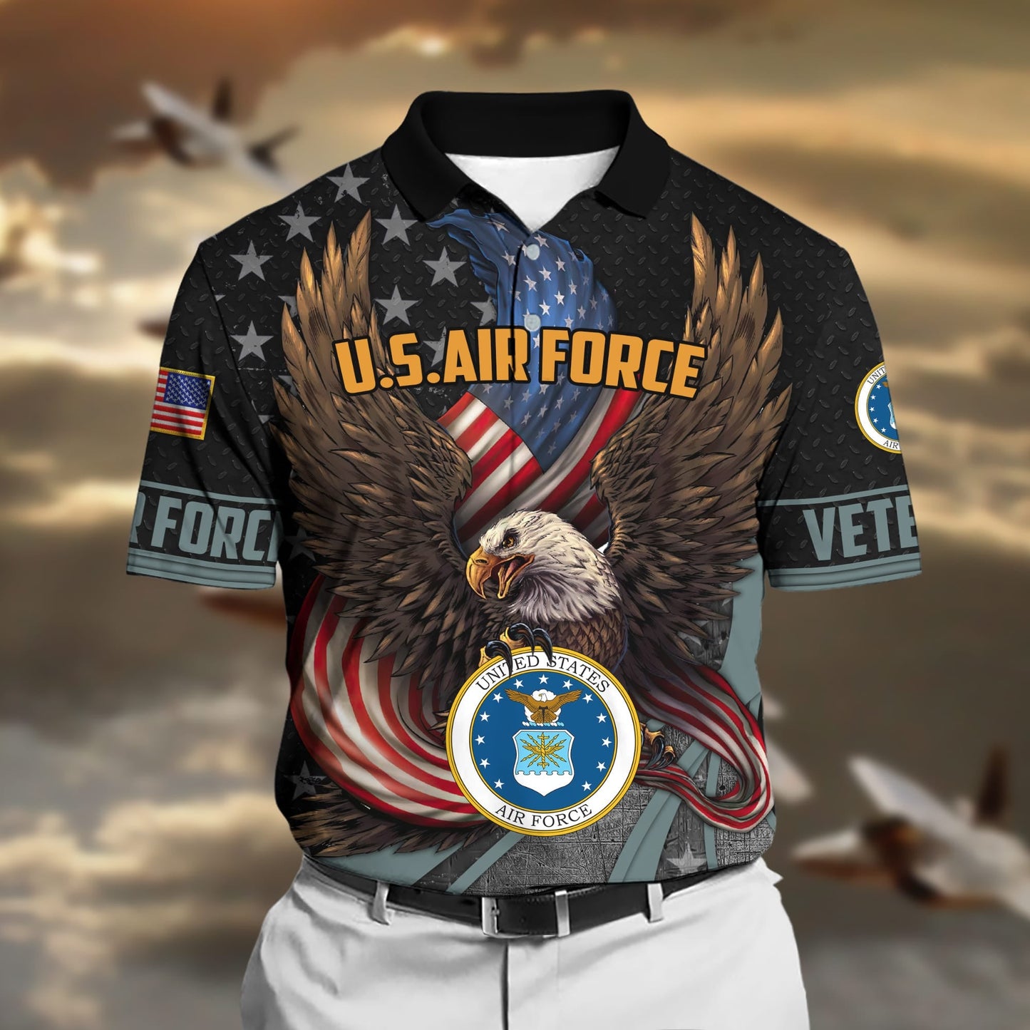 Frenzidea Premium U.S Multiple Service Veteran Polo Shirt