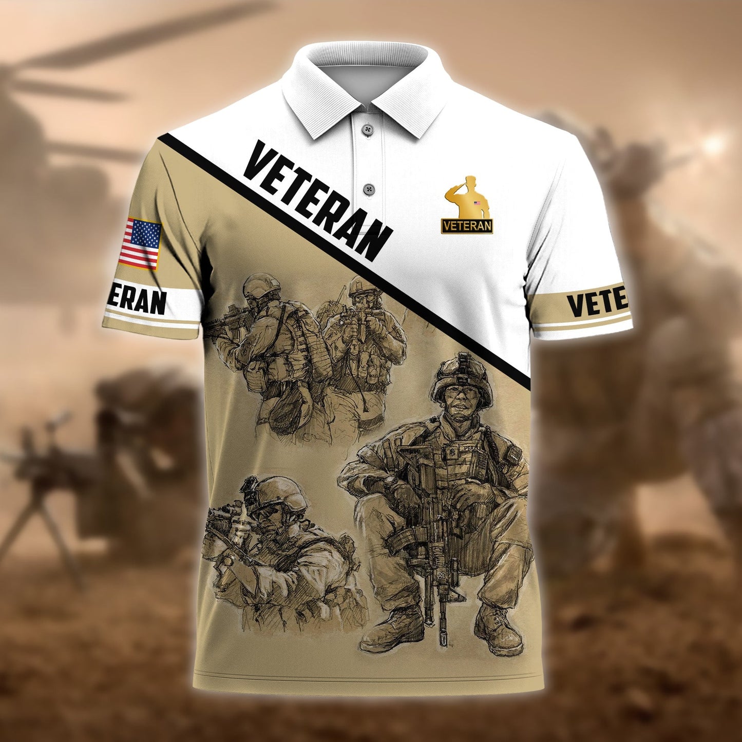 Frenzidea Premium U.S Multiple Service Veteran Polo Shirt
