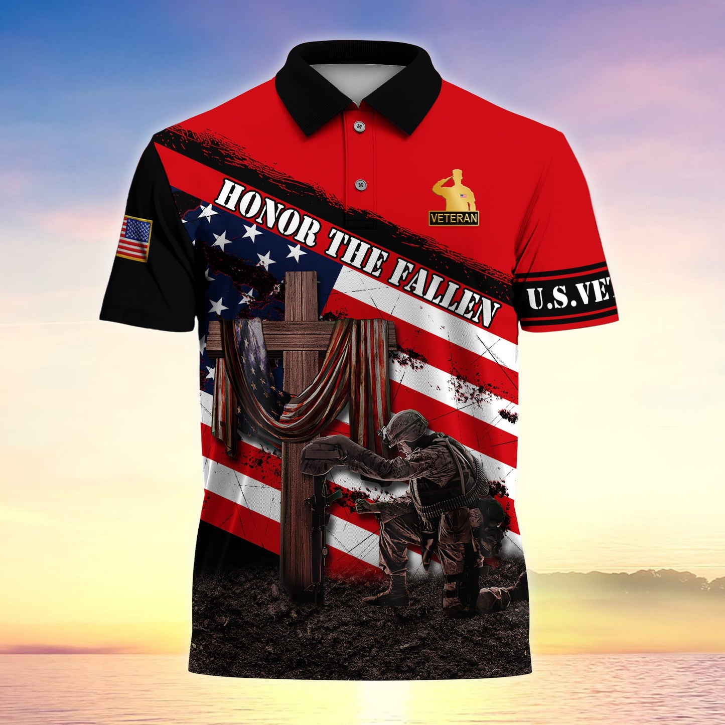 Frenzidea Premium U.S Multiple Service Veteran Polo Shirt
