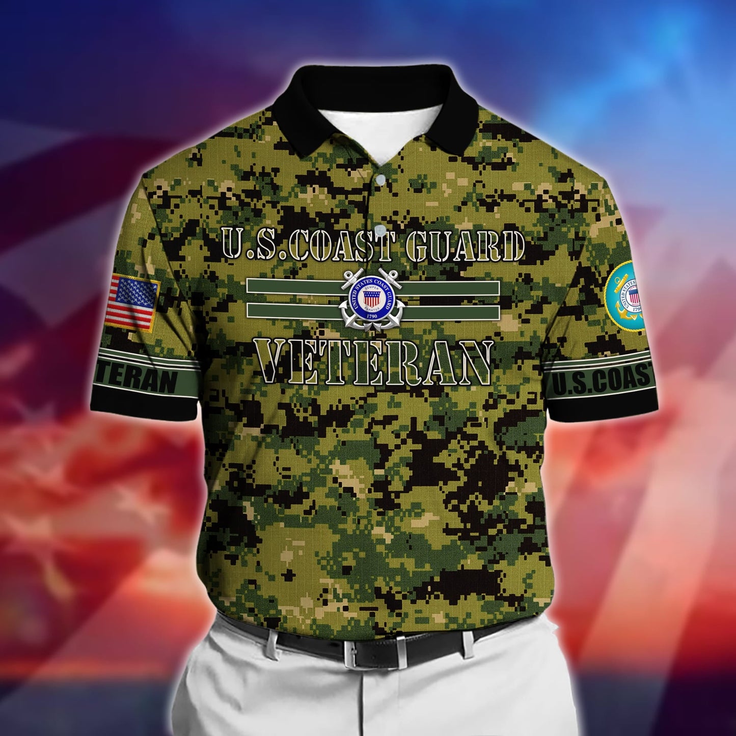 Frenzidea Premium U.S Multiple Service Veteran Polo Shirt