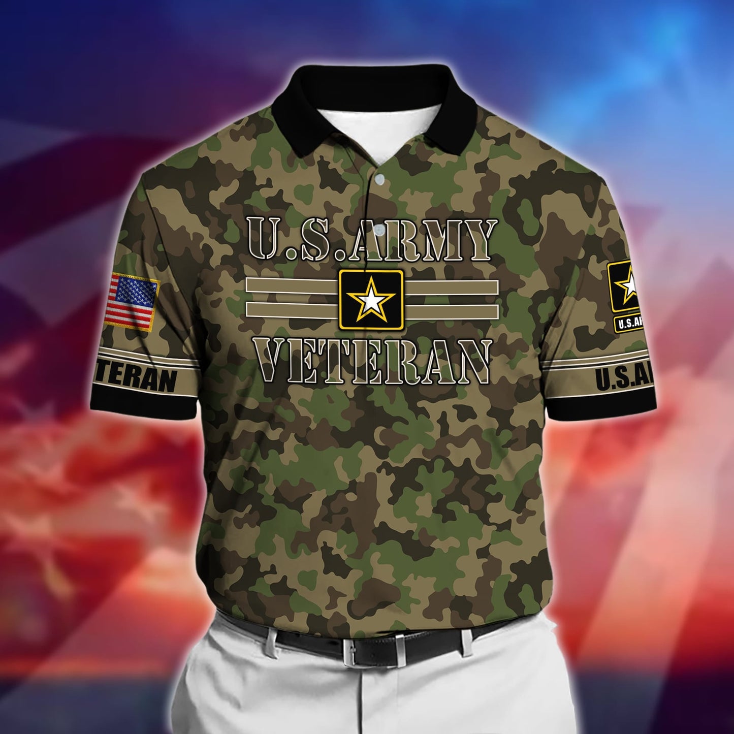 Frenzidea Premium U.S Multiple Service Veteran Polo Shirt