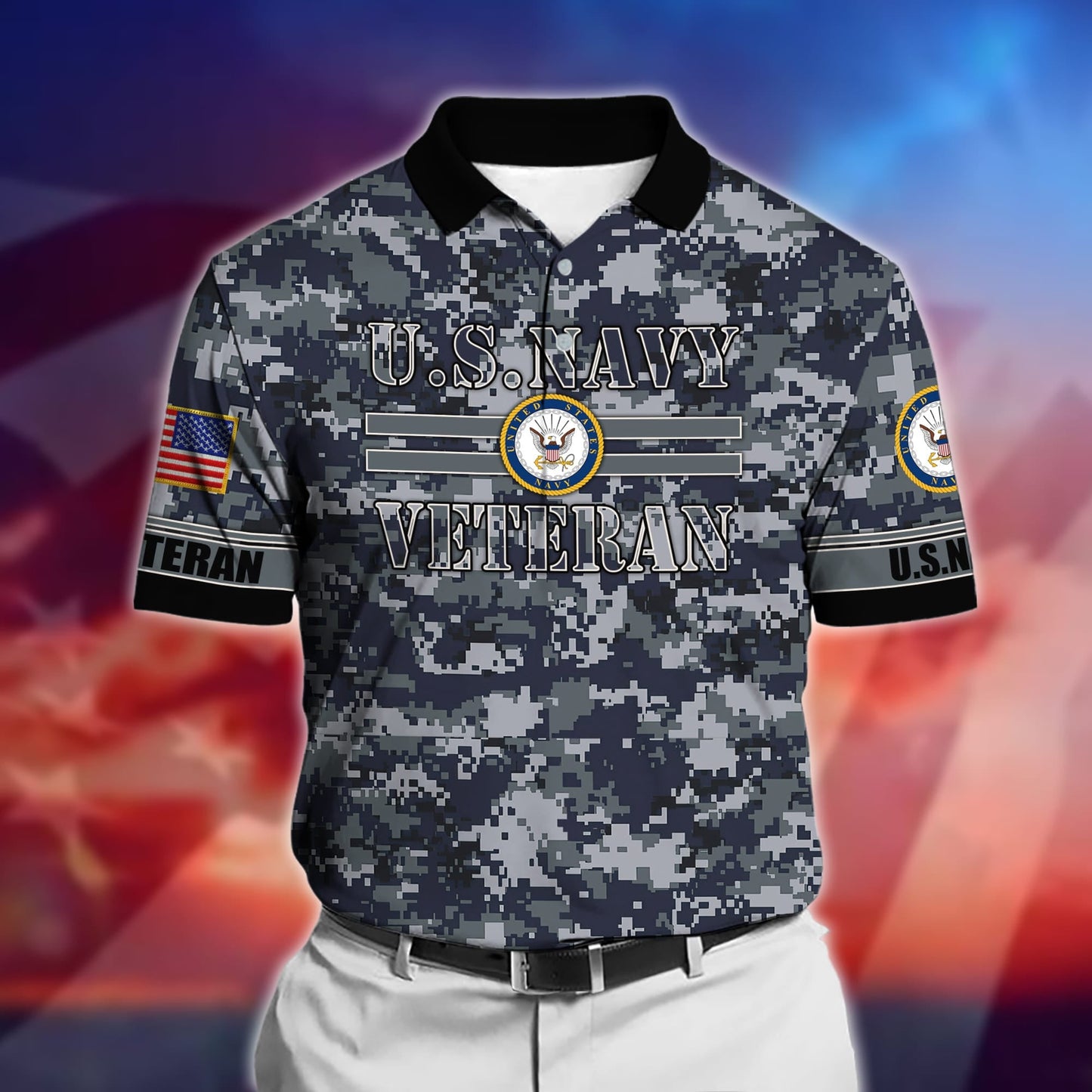 Frenzidea Premium U.S Multiple Service Veteran Polo Shirt