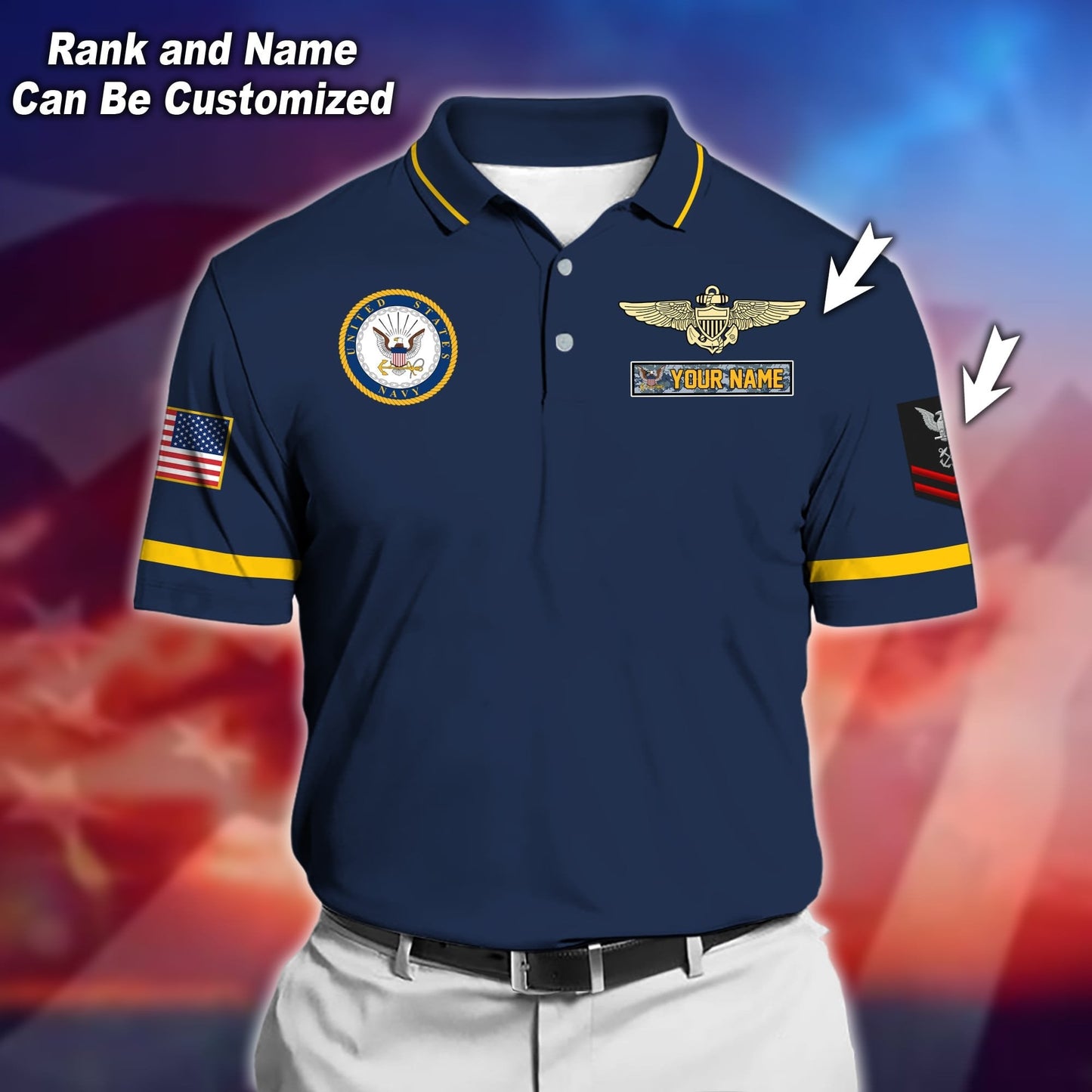 Frenzidea Premium Personalised U.S Navy Veteran Polo Shirt