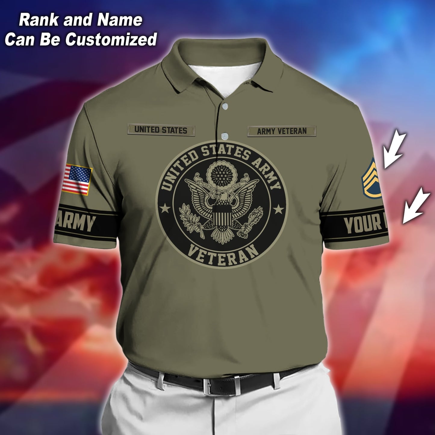 Frenzidea Premium Personalised U.S Multiple Service Veteran Polo Shirt