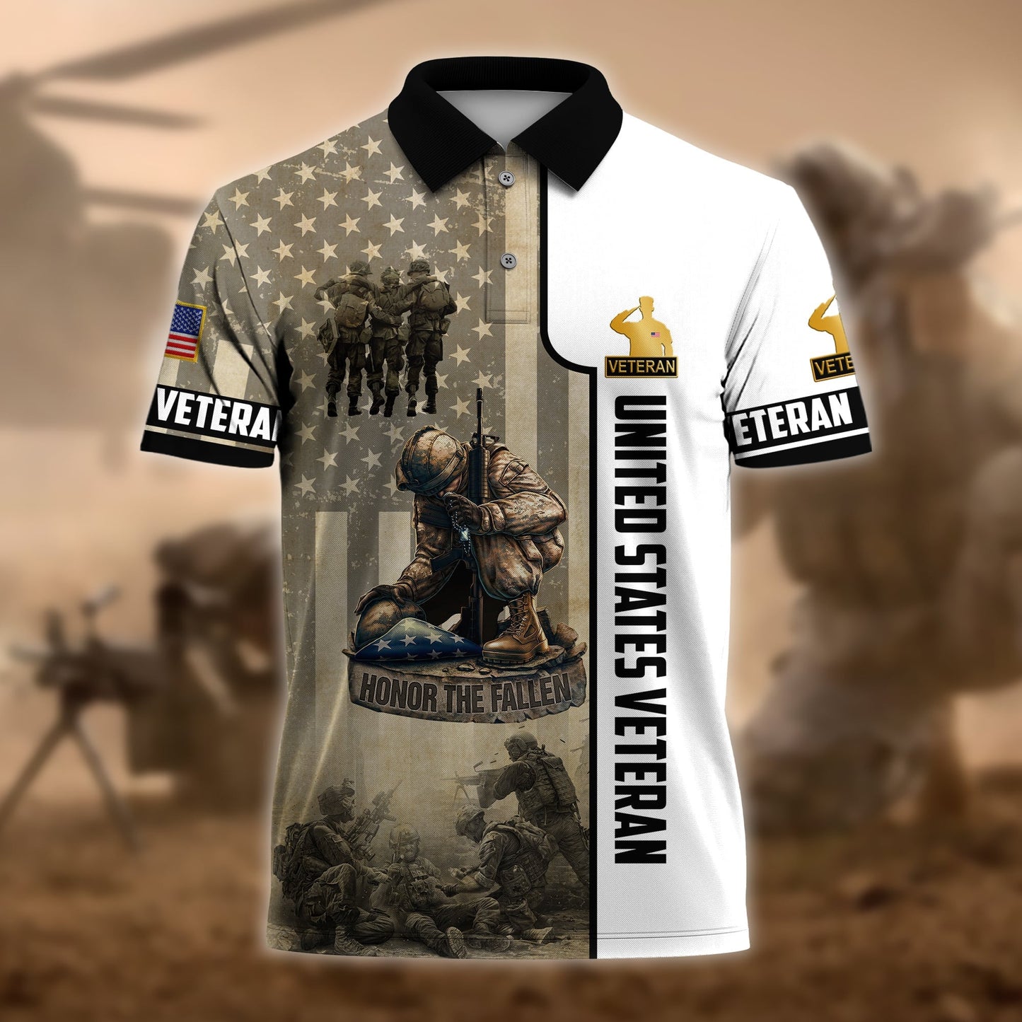 Frenzidea Premium U.S Multiple Service Veteran Polo Shirt