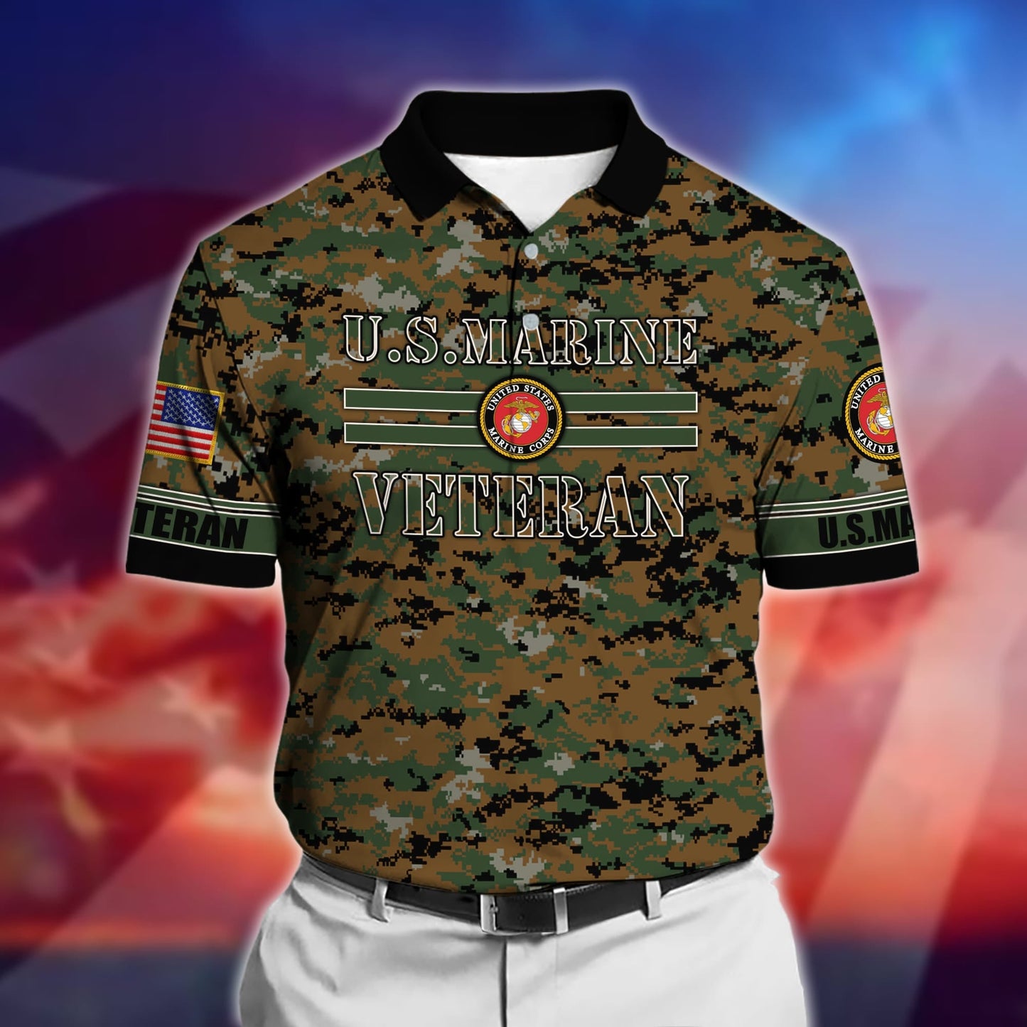 Frenzidea Premium U.S Multiple Service Veteran Polo Shirt