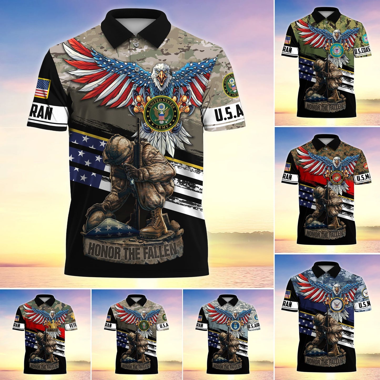 Frenzidea Premium U.S Multiple Service Veteran Polo Shirt