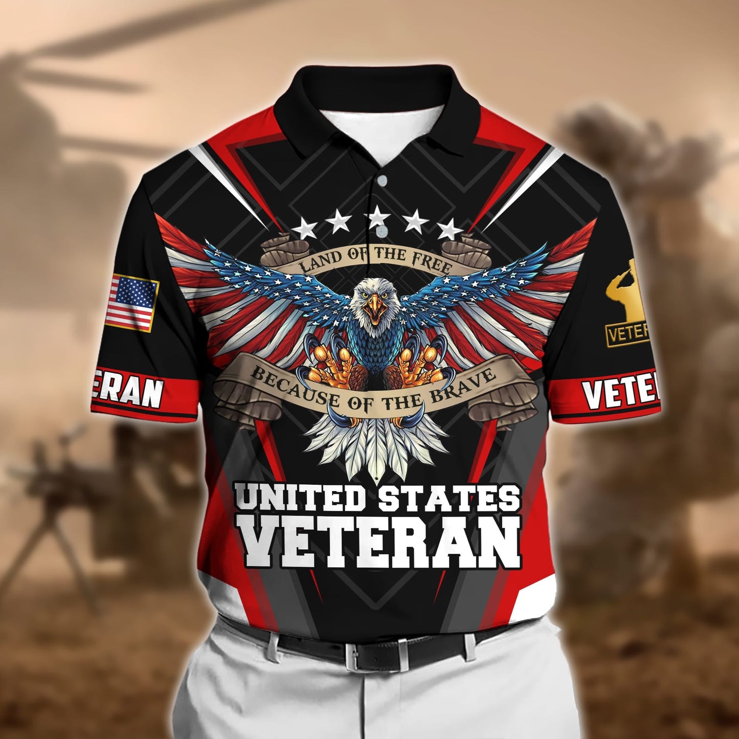 Frenzidea Premium U.S Multiple Service Veteran Polo Shirt