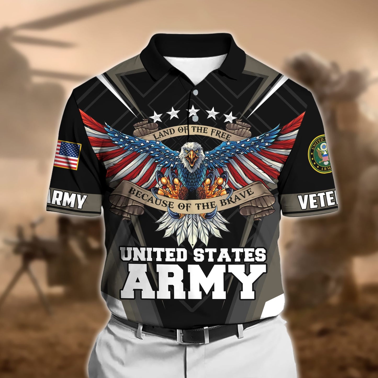 Frenzidea Premium U.S Multiple Service Veteran Polo Shirt