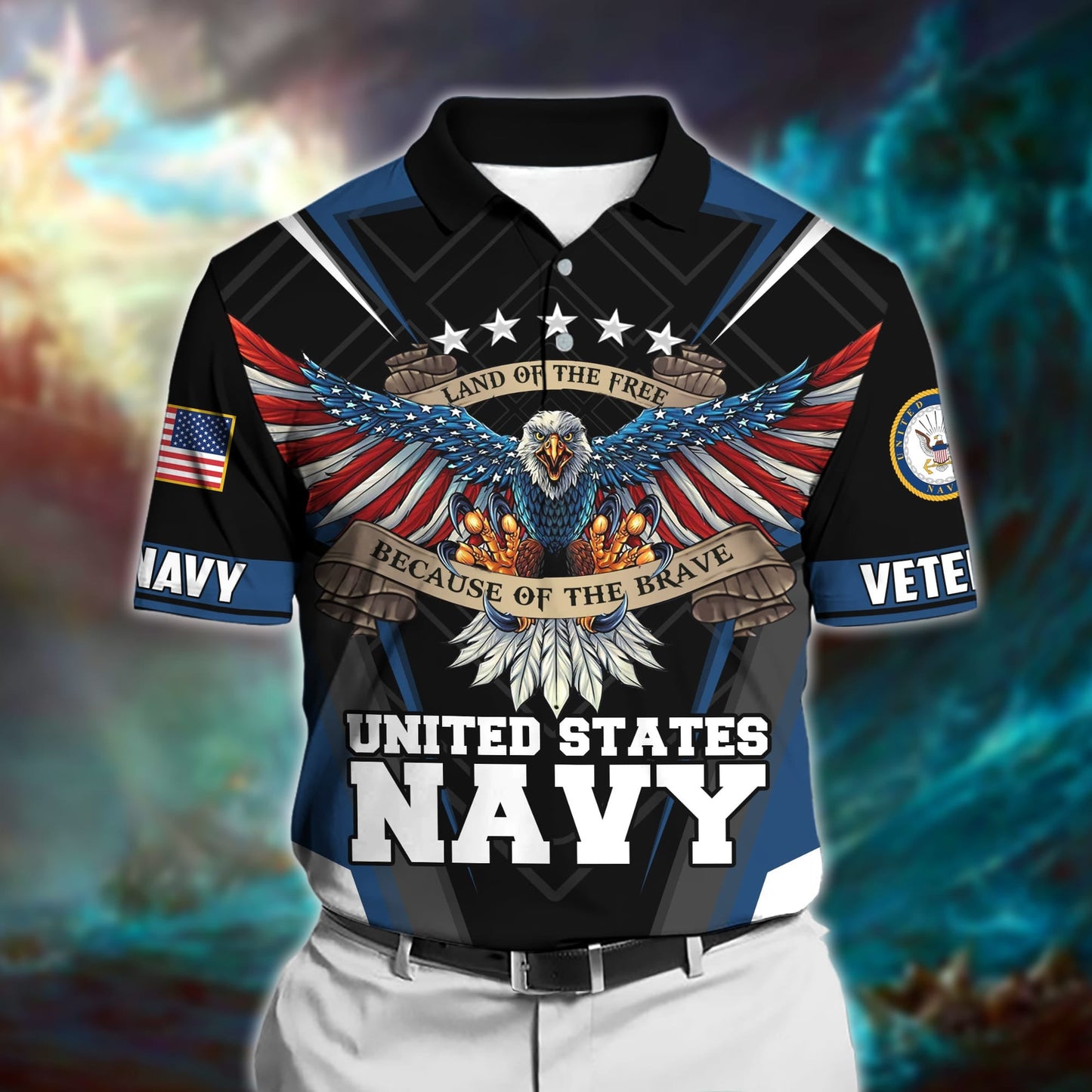 Frenzidea Premium U.S Multiple Service Veteran Polo Shirt