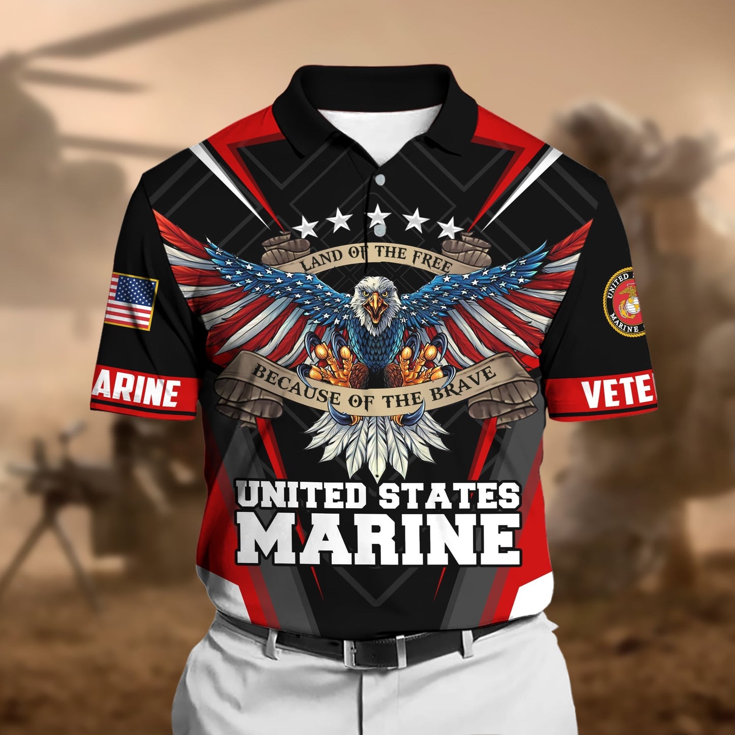 Frenzidea Premium U.S Multiple Service Veteran Polo Shirt