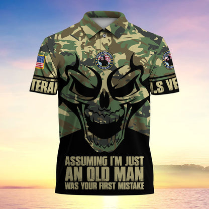 Frenzidea Assuming I'm Just An Old Man Was Your First Mistake US Veteran MultiService Polo Shirt