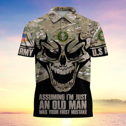Frenzidea Assuming I'm Just An Old Man Was Your First Mistake US Veteran MultiService Polo Shirt