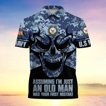 Frenzidea Assuming I'm Just An Old Man Was Your First Mistake US Veteran MultiService Polo Shirt