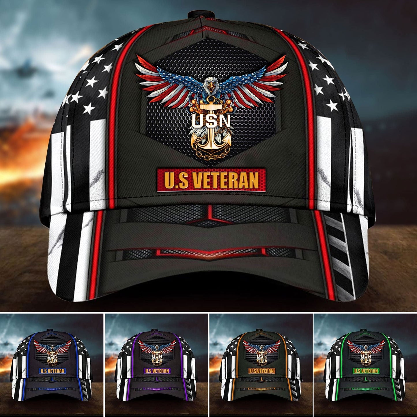 BlueJose Premium U.S Veteran Cap 3D Multicolor