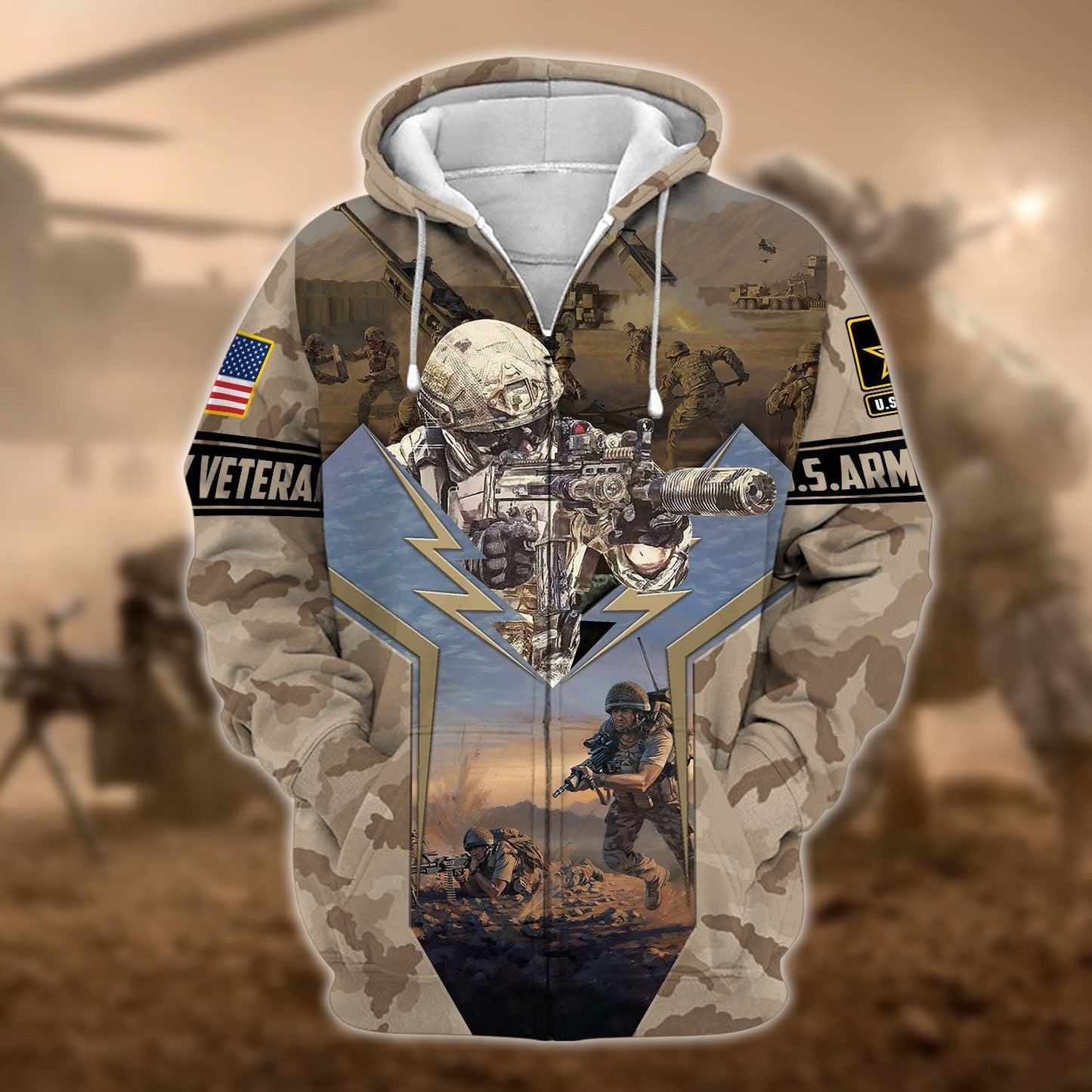 Frenzidea Unique U.S. Army Veteran Zip Hoodie