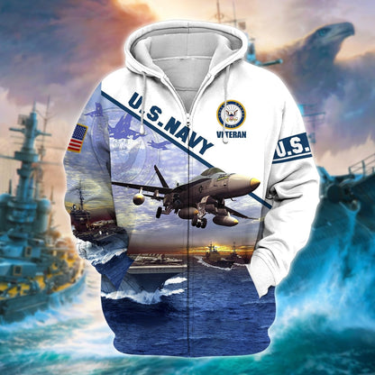 Frenzidea Unique U.S. Navy Veteran Zip Hoodie