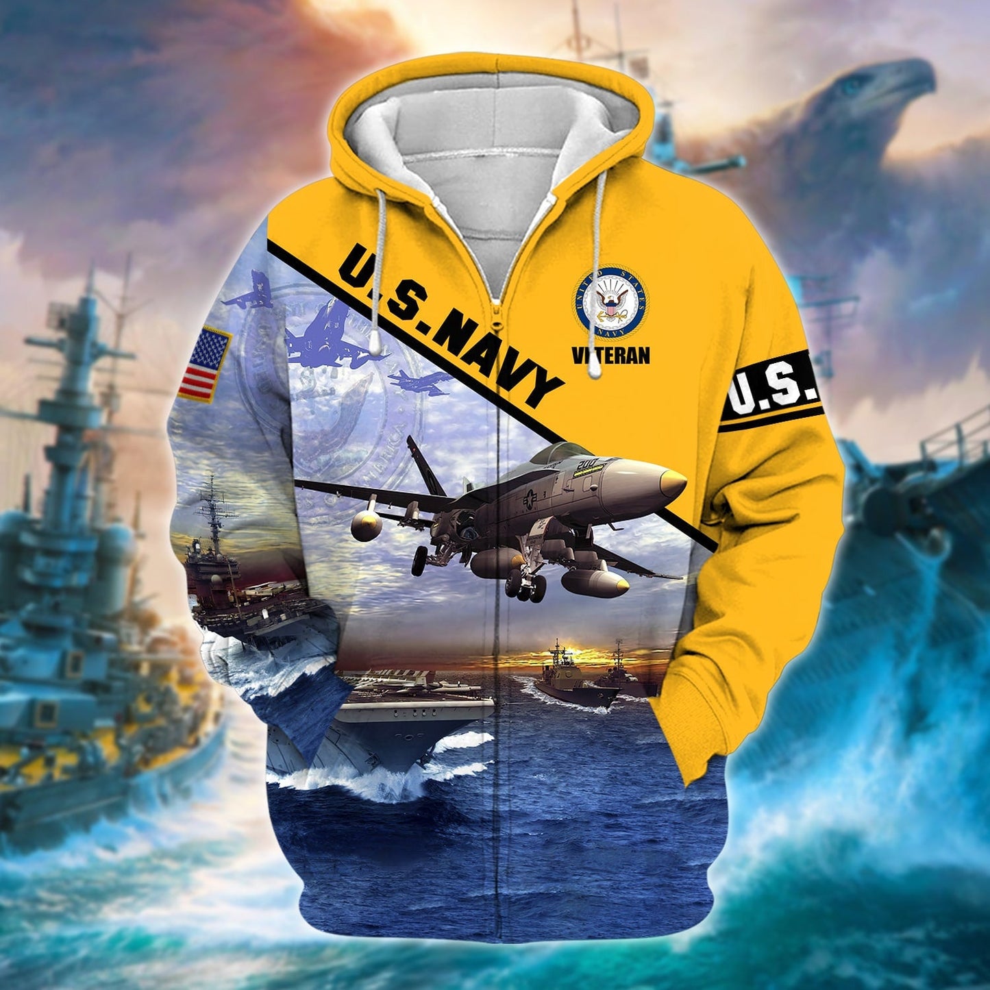 Frenzidea Unique U.S. Navy Veteran Zip Hoodie