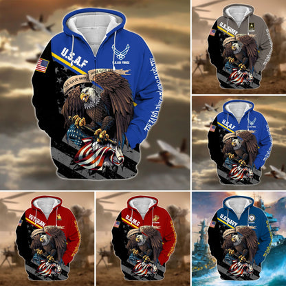 Frenzidea Premium Multiple US Military Services Veteran Zip Hoodie TH15122521