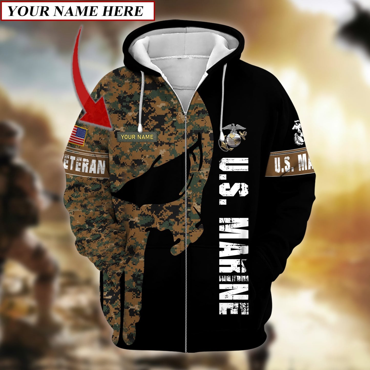 Frenzidea Premium Multiple US Military Services Veteran Personalize Zip Hoodie