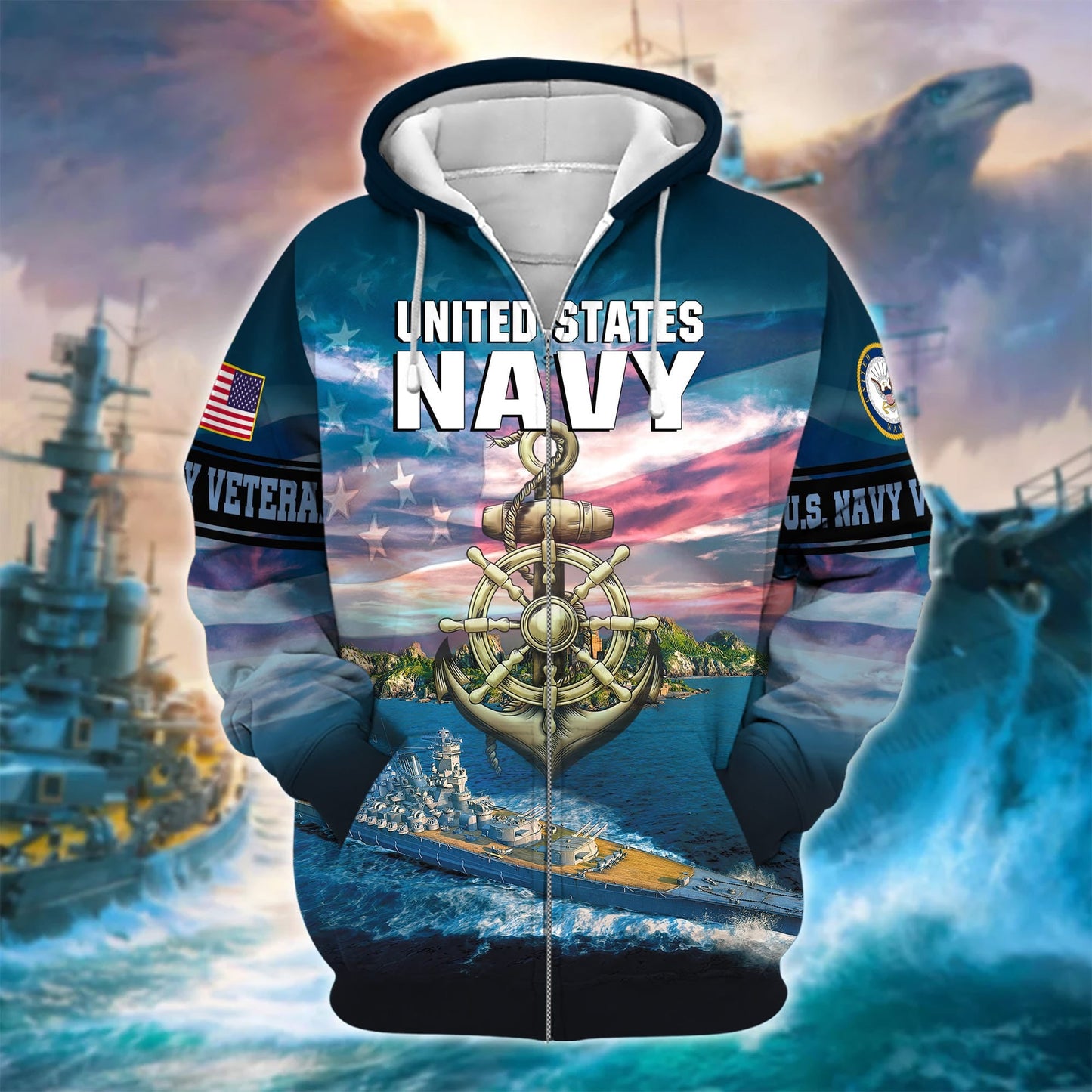 Frenzidea Unique U.S. Navy Veteran Zip Hoodie