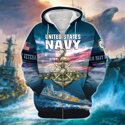Frenzidea Unique U.S. Navy Veteran Zip Hoodie