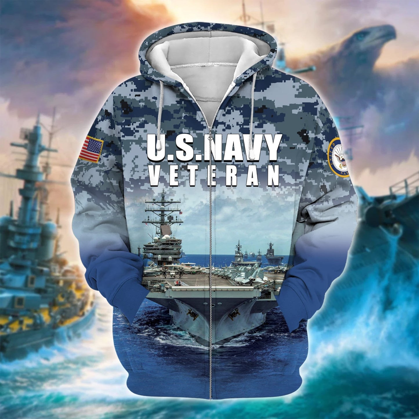 Frenzidea Premium U.S. Navy Veteran Zip Hoodie