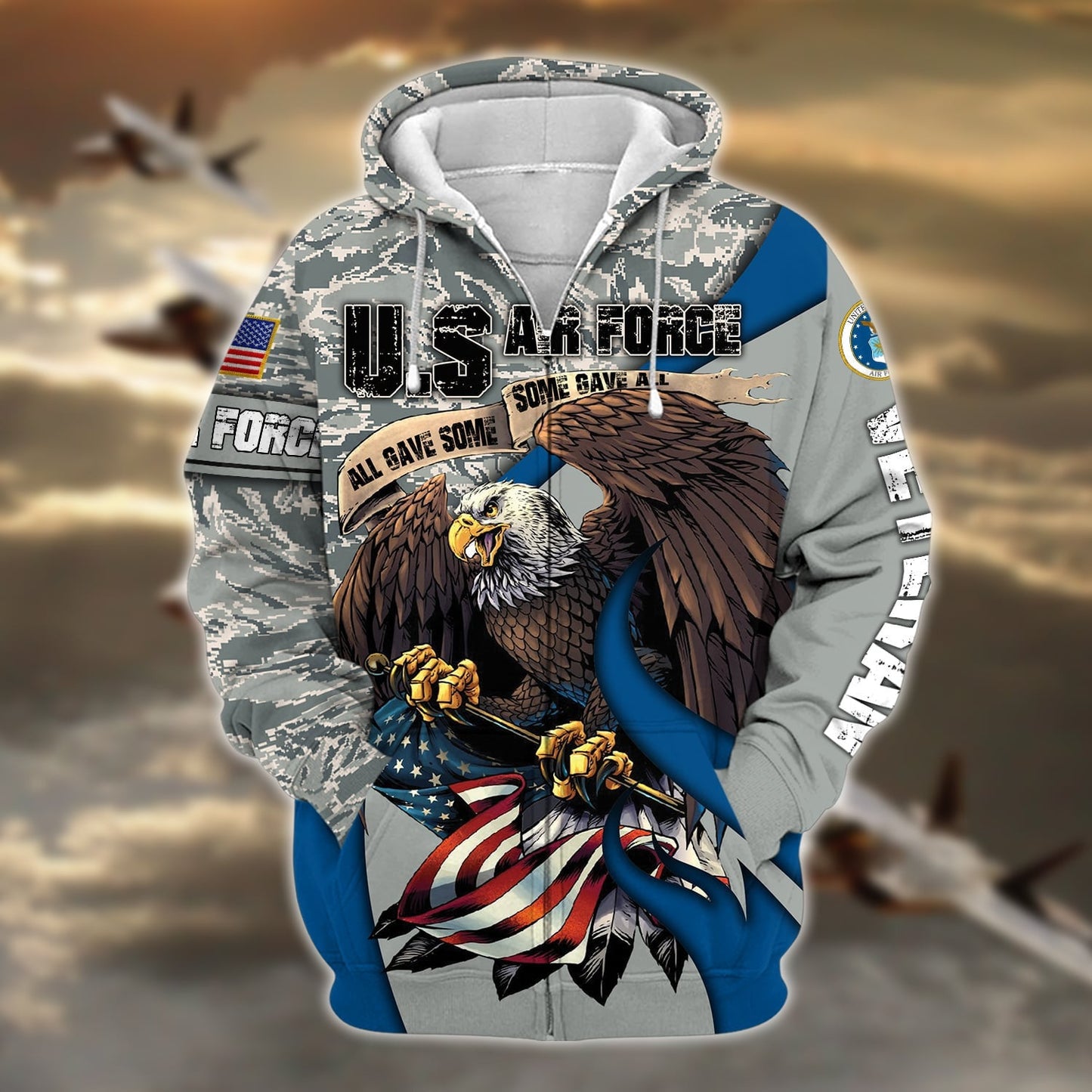 Frenzidea Premium U.S Multiple Service Veteran Zip Hoodie