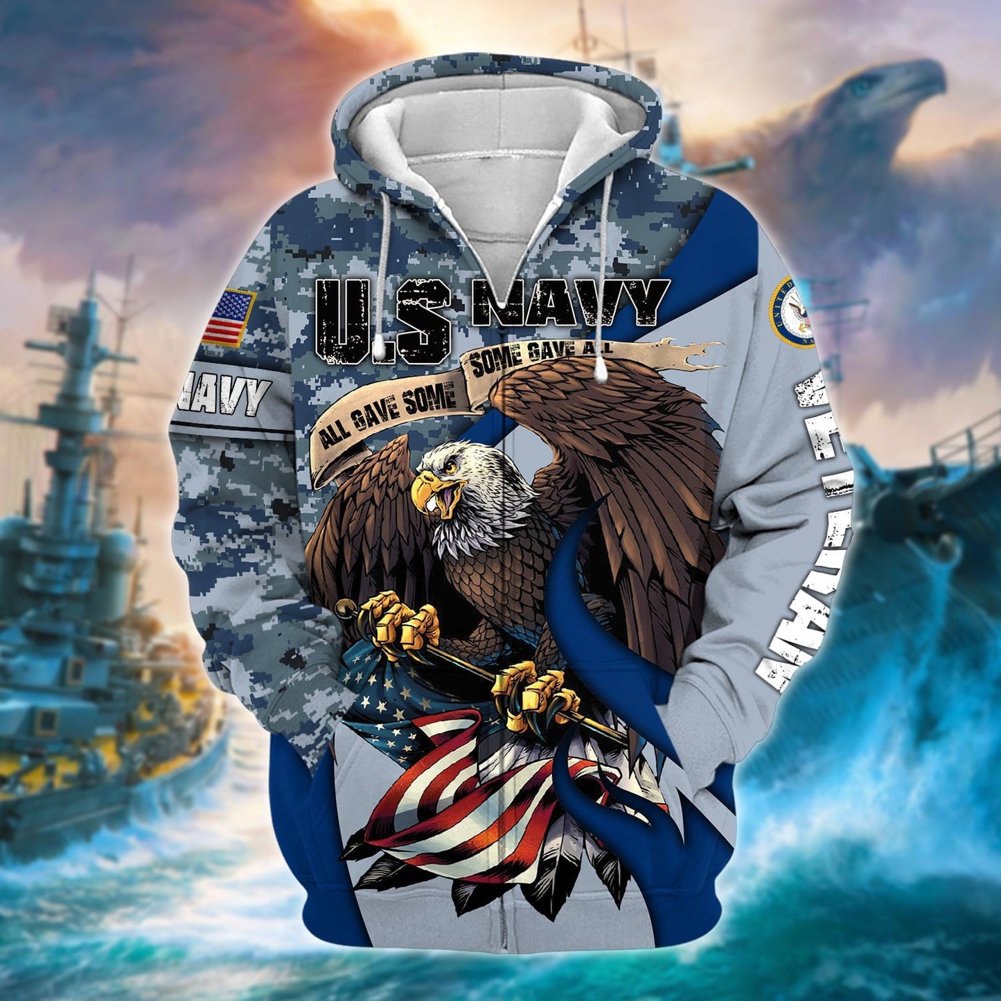 Frenzidea Premium U.S Multiple Service Veteran Zip Hoodie