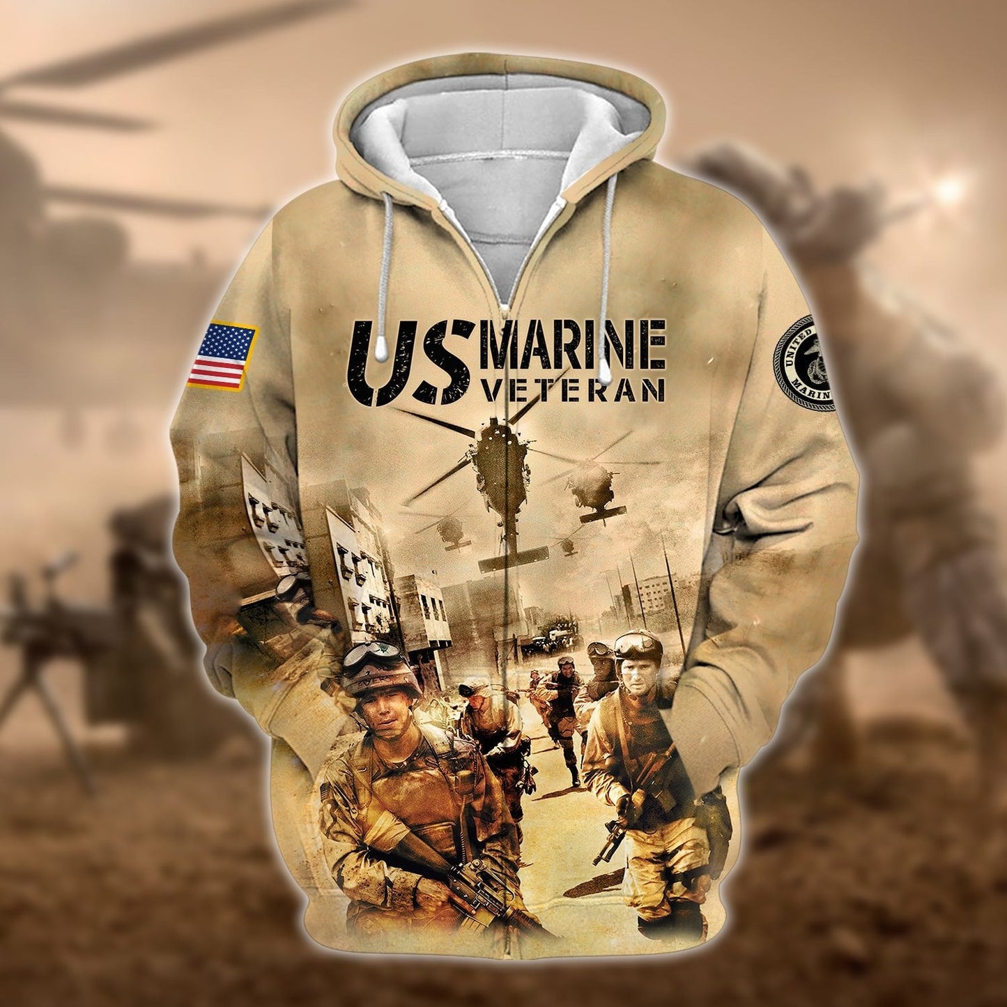 Frenzidea Premium U.S Multiple Service Veteran Zip Hoodie