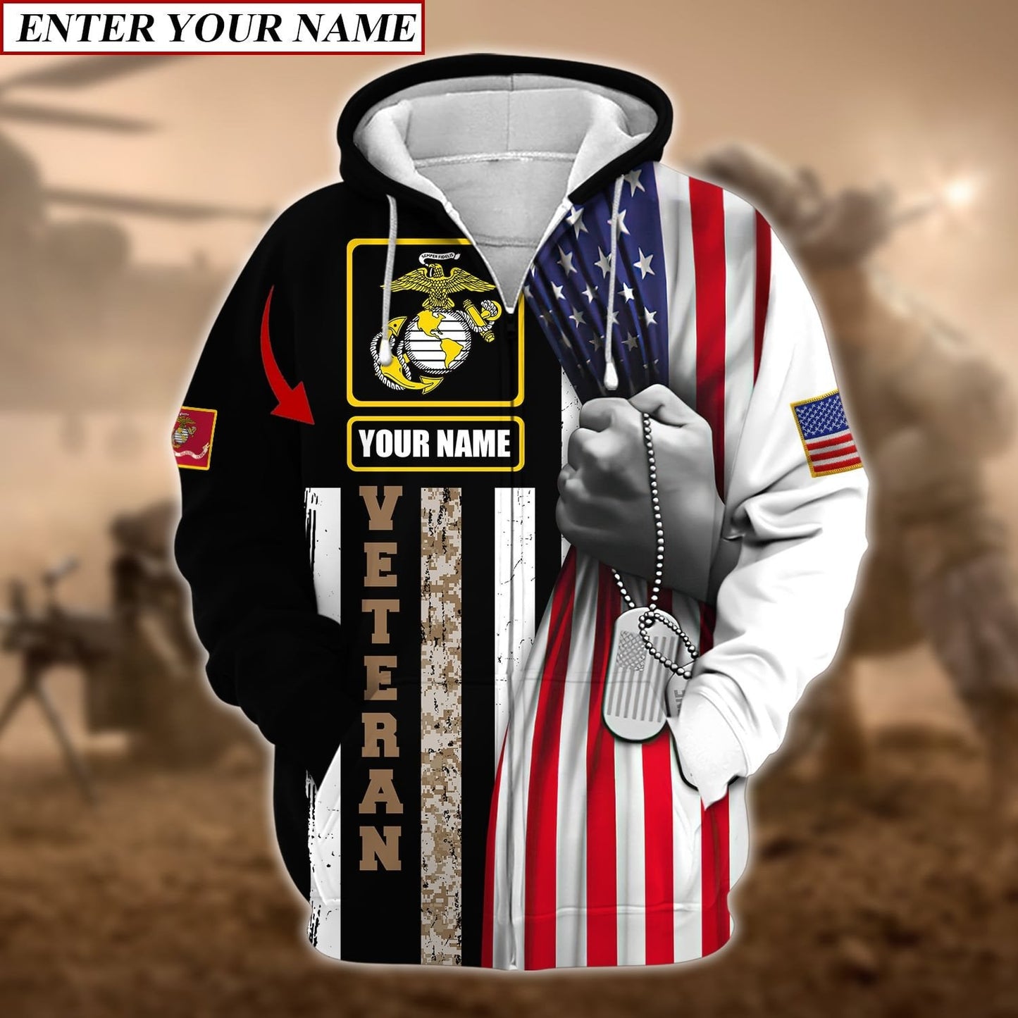 Frenzidea Personalised Premium Multiple U.S Services Veteran Zip Hoodie