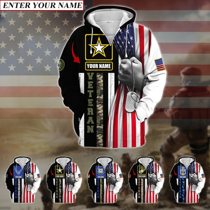 Frenzidea Personalised Premium Multiple U.S Services Veteran Zip Hoodie