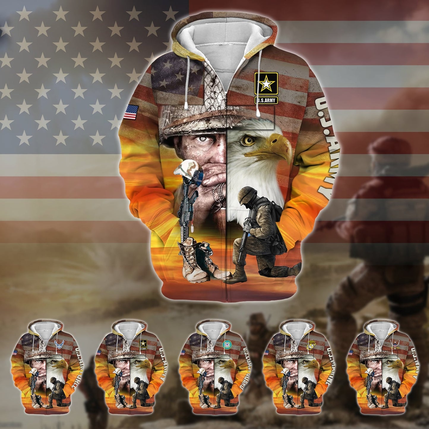 Frenzidea Proud U.S.Veteran Zip Hoodie