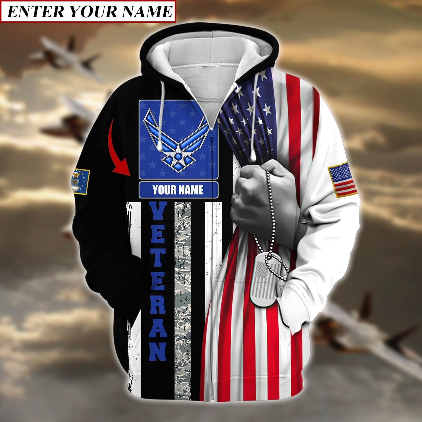 Frenzidea Personalised Premium Multiple U.S Services Veteran Zip Hoodie