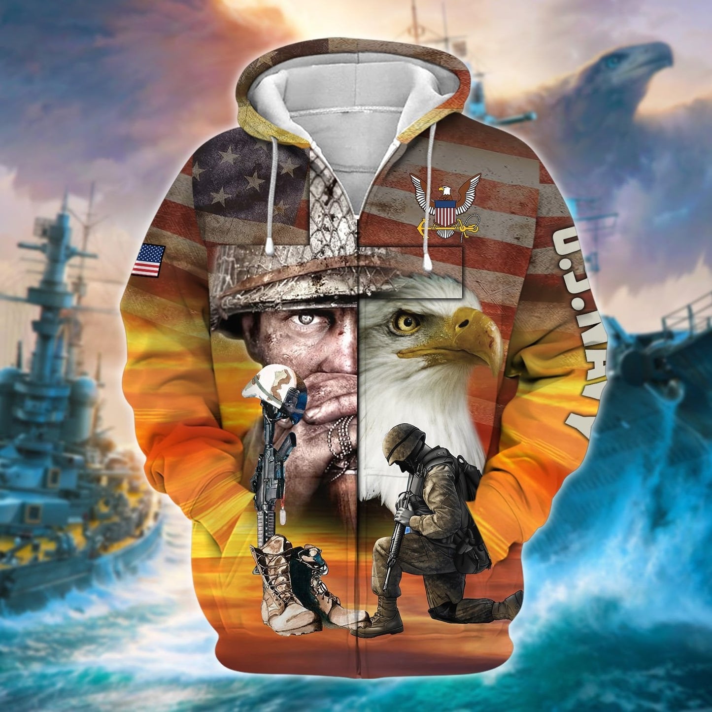 Frenzidea Proud U.S.Veteran Zip Hoodie