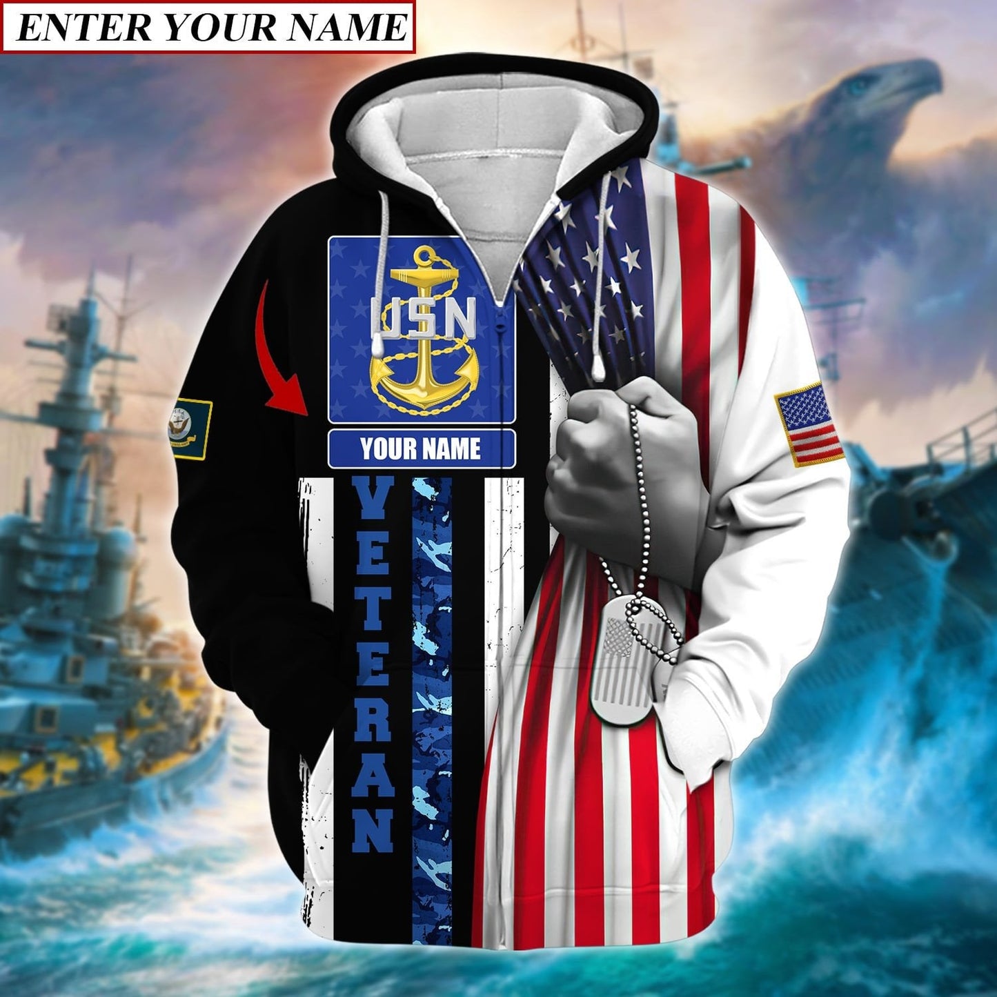 Frenzidea Personalised Premium Multiple U.S Services Veteran Zip Hoodie