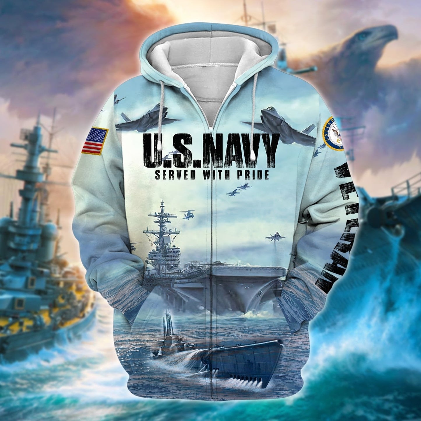 Frenzidea Premium U.S. Navy Veteran Zip Hoodie