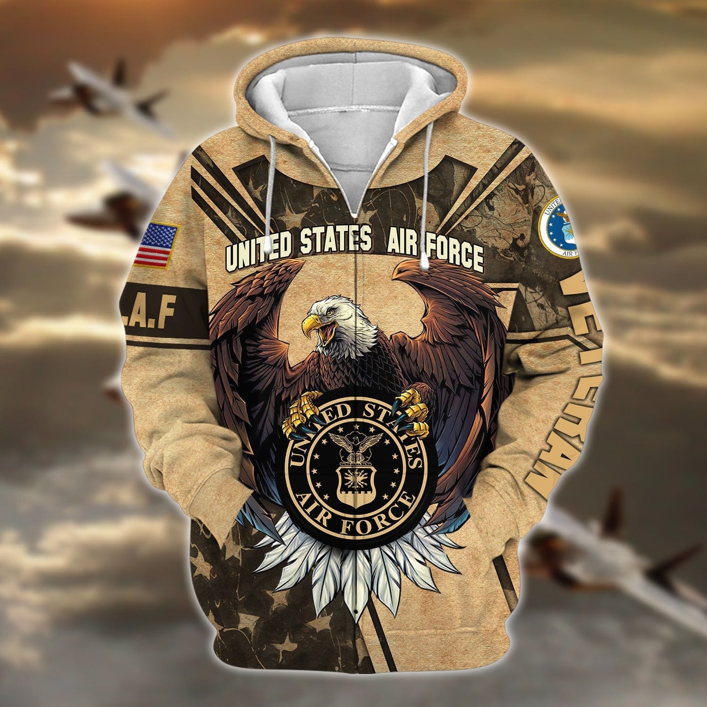 Frenzidea Premium U.S Multiple Service Veteran Zip Hoodie