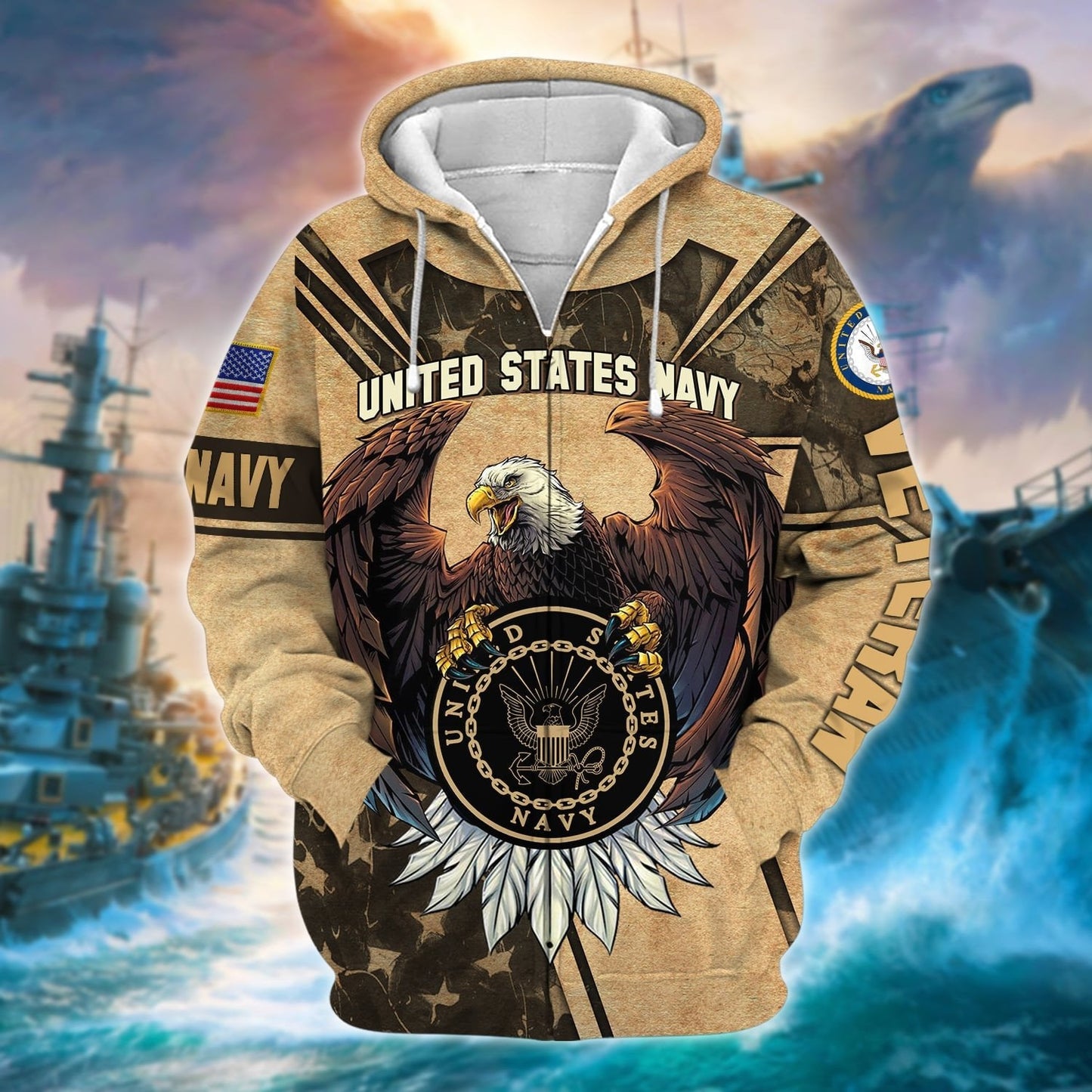 Frenzidea Premium U.S Multiple Service Veteran Zip Hoodie
