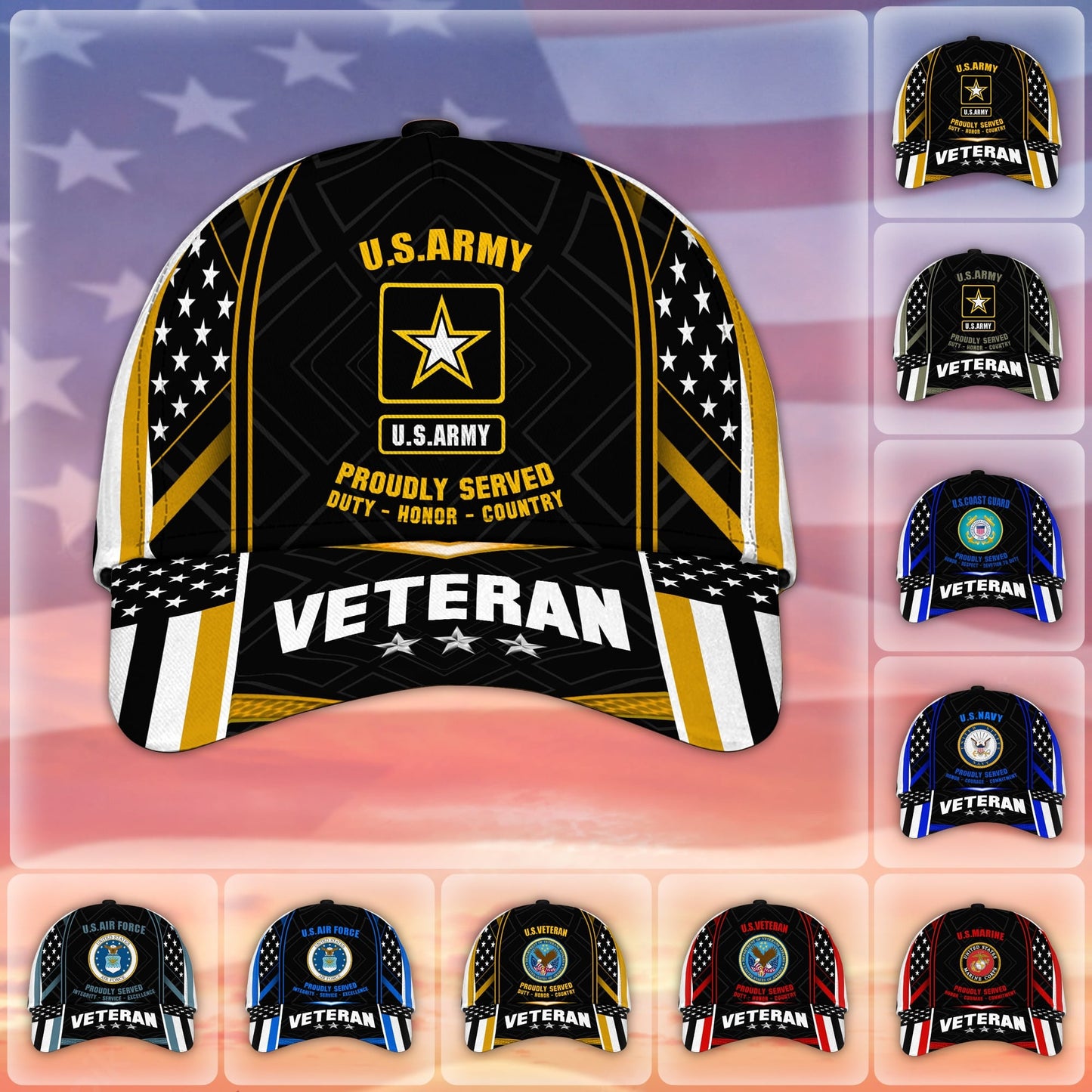 BlueJose Premium U.S Multiple Service Veteran 3D Cap PVC260403