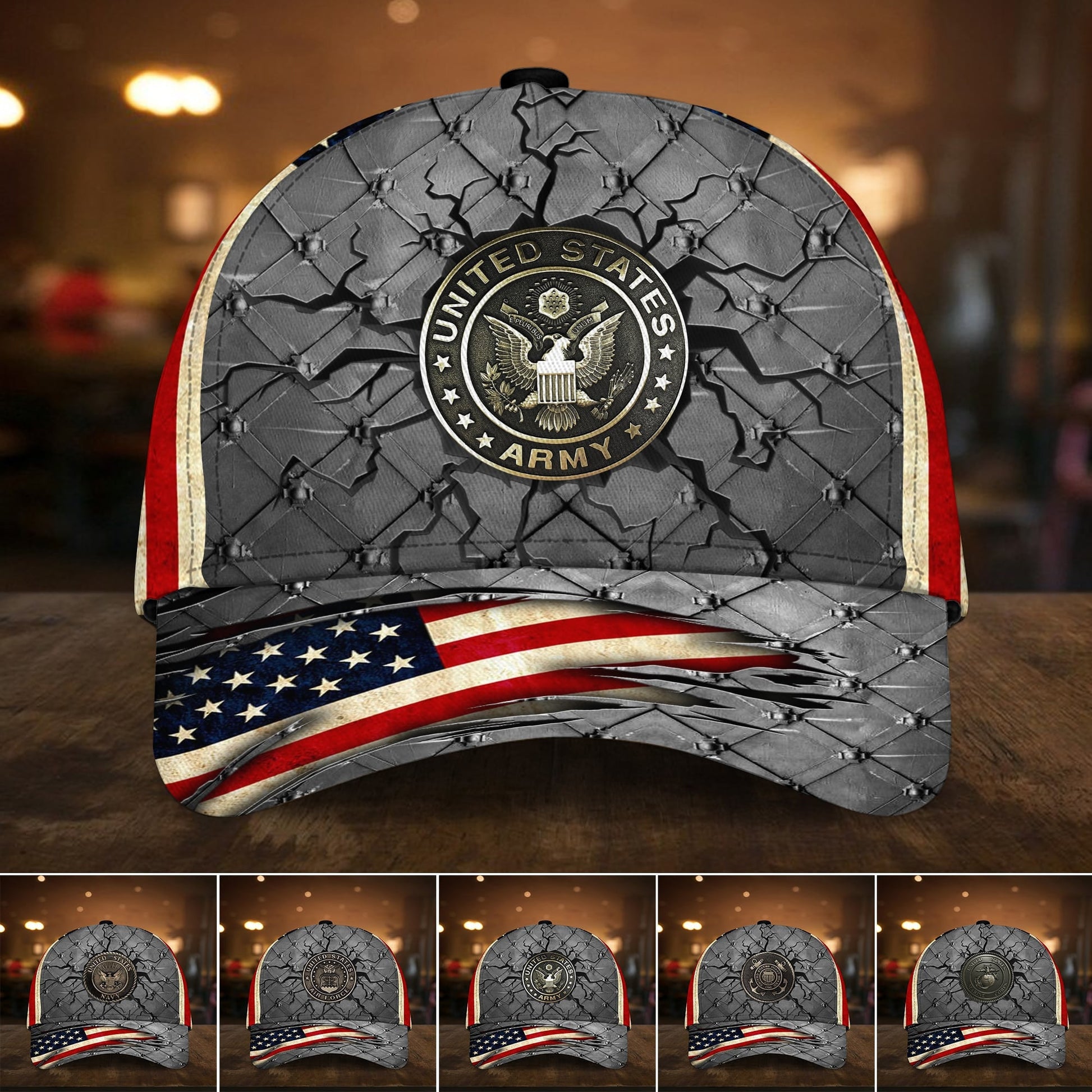 BlueJose Premium U.S Veteran 3D Cap Flag USA Printed PVC240602