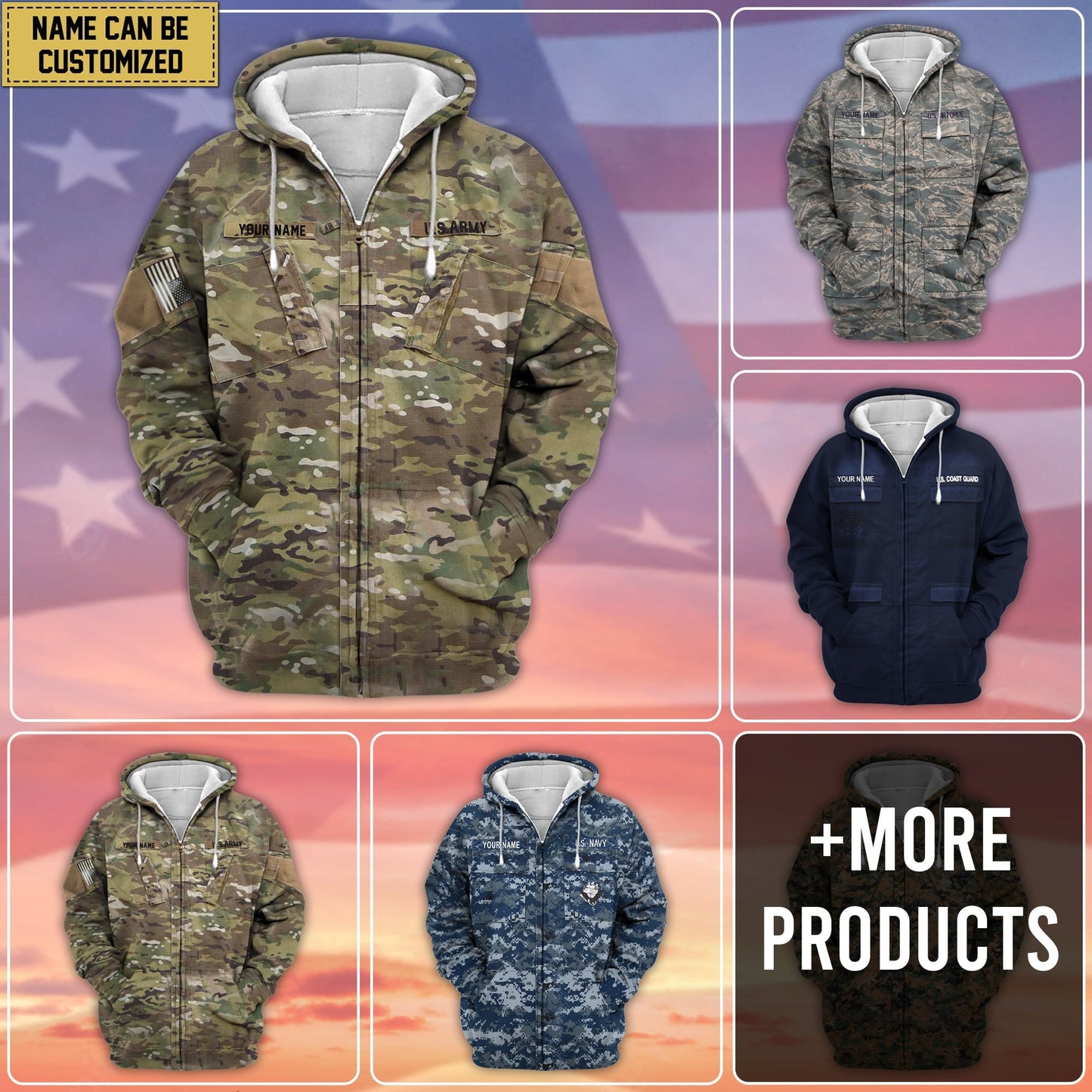 Frenzidea Premium Personalised US Veteran Zip Hoodie