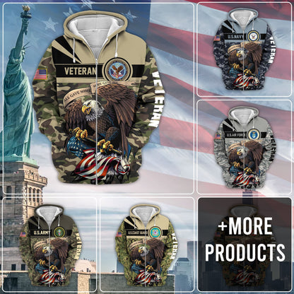 Frenzidea Premium Camo Soldiers Multiservice US Veteran Zip Hoodie